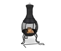 Relaxdays Chimenea Exterior, Calentador Acero y Hierro Fundido, 88x36 cm, Brasero JardÃn, Salvachispas y Atizador, Negro, 70% 30%