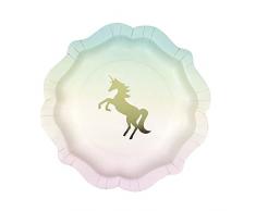 Talking Tables platos de colores pastelesÂ con detalle de oro unicornio. CartÃ³n