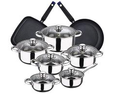 Bateria de cocina 12 piezas SAN IGNACIO Cassel, acero inoxidable, con set de sarten redonda 28 cm y grill 28x28 cm Casa Benetton en aluminio forjado
