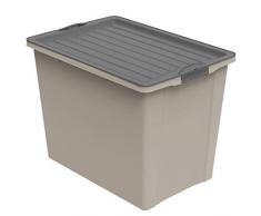 Rotho Compact - Caja de Almacenamiento 70 L con Tapa y Ruedas, PlÃ¡stico (PP Reciclado) sin BPA, MarrÃ³n Capuchino/Gris Antracita, A3/70 L (57.0 x 39.5 x 43.5 cm)