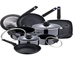 Bateria de cocina 8 piezas SAN IGNACIO Porto de aluminio prensado con juego sartenes (20/24/28 cm) y asador 28x28 cm Casa Benetton en aluminio forjado