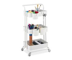 Relaxdays Carrito Auxiliar, 3 Niveles, 2 Frenos, Multiusos para Cocina y Oficina, Camarera 86x38x39 cm, Metal, Blanco, 80% Acero 10% plÃ¡stico 10% Fieltro