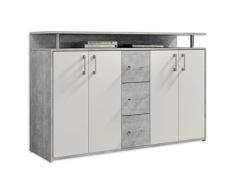 Stella Trading Drift Aparador con Estante en Aspecto de hormigón, Blanco-Cómoda Moderna con cajones y Mucho Espacio de Almacenamiento para su salón, Engineered Wood, 139 x 90 x 34 cm