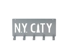 Perchero diseÃ±o NY City de 5 Ganchos. Color gris. Fabricado en acero lacado. TamaÃ±o 30 x 21 x 3 cm. RAN6100