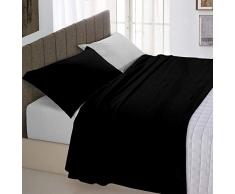 Italian Bed Linen Juego de sábanas Natural Color Plana 150x300, Hoja instalada 90x200cm+Funda 52x82cm, Petroleo/Verde Botella, 150 x 200 cm