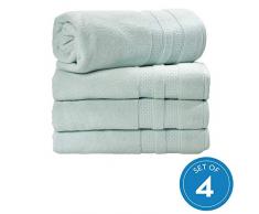 iDesign SPA Juego de 4 baño, algodón Grandes con Cenefa entretejida, Set Suaves, Ideales como Toallas de Ducha, bañera o Sauna, Azul Claro, 137,2 cm x 68,6 cm x 0,3 cm, 4