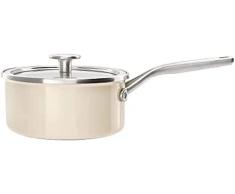 KitchenAid Steel Core - Cacerola esmaltada con tapa (18 cm, 2 L, esmalte), color crema