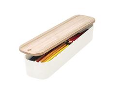 iDesign Caja organizadora para cajones, cesta organizadora para estanterÃas, compacta y de plástico reciclado sin BPA, caja con tapa de madera de paulownia, blanco