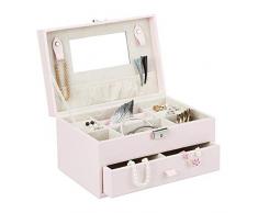 Relaxdays Caja Joyero con Espejo y Llave, Piel Sintética, Rosa, 15 x 26 x 18 cm