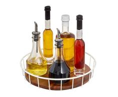 iDesign La colecciÃ³n RÃ­a Safford, Plato Giratorio con Borde Alto de Metal Lacado Acacia, Organizador de Mesa Redondo para Especias, Botellas y mÃ¡s, Color Blanco y Madera, 18/8 Stainless Steel