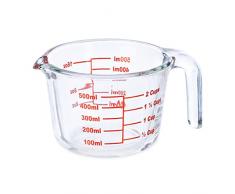 Relaxdays Vaso Medidor Cristal, 500 ml, Resistente al Calor, Apto para Microondas, Escala en ml, oz, Cups, Transparente, 100%