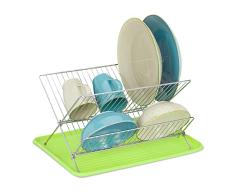 Relaxdays Escurreplatos con Bandeja, Escurridor Plegable, Secador Platos, Tazas y Vajilla Cocina, Metal, Verde, PlÃ¡stico, 1 Unidad