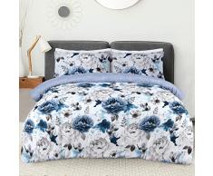 Sleepdown Inky Floral Blue Juego de Funda de edredÃ³n para Cama Extragrande, AlgodÃ³n, Azul, Matrimonio Grande