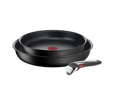 Tefal Ingenio Eco Resist On - Juego 3 piezas: sartenes 24/28 cm + mango extraÃble, diseño apilable, revestimiento antiadherente antiarañazos, apto nevera y horno, sin PFOA, apto todas las cocinas
