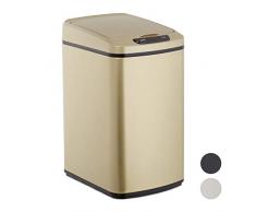 Relaxdays Cubo de basura, Sensor de apertura, Contenedor rectangular, Para baÃ±o & cocina, 12 L, 1 Ud., Dorado