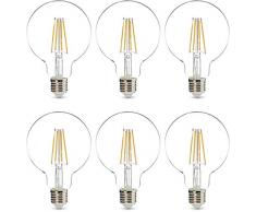 AmazonBasics Professional - Bombilla globo de tipo Edison LED G93, casquillo E27, equivalente a 60Â W, vidrio de filamento transparente, regulable - juego de 6