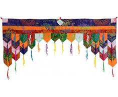 BUDDHAFIGUREN Budista para Puerta con Cristales Colgantes Chukor 99 cm x 40 cm de TÃbet Brocade en la Pared de Cortina