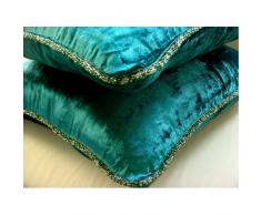 The HomeCentric Royal Verde del Pavo Real Cojines Cubren, Color Solido Cordon del Grano, 35x35 cm Cubierta De Almohadas, Terciopelo Fundas De Almohada, Contemporaneo - Royal Peacock Green Shimmer