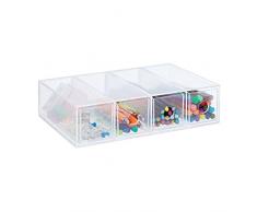 Relaxdays Caja Plástico, Organizador de Escritorio, 6 x 25 x 17,5 cm, Horizontal o Vertical, Transparente