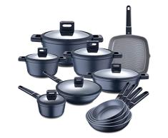 MasterPro Indigo BaterÃa de Cocina Completa de 17 Piezas Aluminio Fundido Incluye Sartenes, Wok, Parrilla, Cacerolas y Cazo con TapasRevestimiento Xylan Plus Todo Tipo de Cocinas, BGKIT-0054