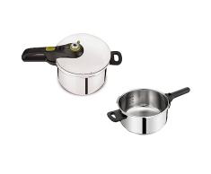 Tefal Ollas Express Secure 5 Neo Set 6 L y 4 L - Ollas a presión con una tapa, 5 Sistemas Seguridad, 2 Modos de Cocción, Indicador de Presión, Cierre y Apertura Fácil, Acero Inoxidable, sin cestillo