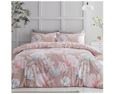 GC GAVENO CAVAILIA Juego de Ropa de Cama Reversible de polialgodÃ³n, Funda de edredÃ³n Floral de fÃ¡cil Cuidado, Fundas de Cama Individual, Rosa Rubor, Magnolia Dream (135x200cm)