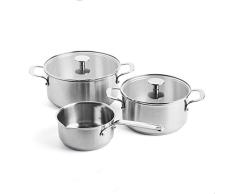 KitchenAid BaterÃ­a de Cocina Antiadherente de Acero Inoxidable con Tapa, Apto para Todo Tipo de Cocinas, InducciÃ³n, Horno y Lavavajillas, 20/24 cm + Cazo 16 cm/1,5L, 5 piezas