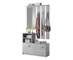 Selsey Julie - Mueble de Entrada, con Zapatero, Panel de Pared, Estante y Espejo, 85 cm de Ancho, Efecto hormigón