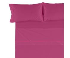 Es-Tela - Juego de sábanas liso con biés, color fucsia, cama de 200 cm., algodón-poliéster, 4 piezas