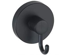 WENKO Ganchos Vacuum-Loc negro, juego de 2 toalleros, ganchos para toallas y accesorios, se fijan sin taladrar con vacÃ­o, plastico en negro, estilo loft, cada uno 6 x 6,7 x 5 cm