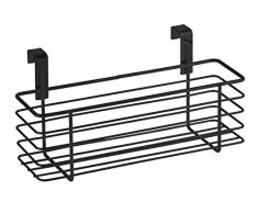 WENKO Cesta colgante delgada, cesta multiusos para colgar en cajón o puerta de armario, apto para cuarto de baño y cocina, sin taladrar, de metal con recubrimiento de polvo, 24 x 11,5 x 10 cm, negro