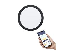 EGLO connect.z Smart Home foco empotrable LED para baño Fueva-Z, diámetro 216 mm, ZigBee, control de voz y de la aplicación, color de la luz, regulable, aluminio negro, IP44