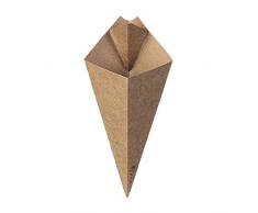 Intertan QKCC - Juego de 50 tazas de papel de estraza cÃ³nica, con soporte para salsa integrado, color marrÃ³n natural, capacidad de 16 onzas, 22,5 cm de longitud, 22,5 cm de largo