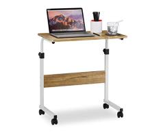 Relaxdays Mesa para Ordenador portátil, Regulable, Altura x Anchura x Profundidad: 65 â 82 x 60 x 40 cm, con Ruedas, Aspecto de Madera, Color, Metal, Marrón Claro, Blanco, Negro
