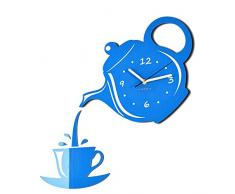 FLEXISTYLE - Reloj de Pared Moderno para la Cocina, Taza y Jarra, Azul, 45 cm x 45 cm, 3D, silencioso, diseño