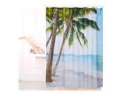 Relaxdays Cortina Baño Lavable con Estampado de Playa, Poliéster, Multicolor, 180 x 180 cm