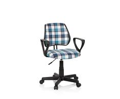 hjh OFFICE 725109 Silla de Escritorio Infantil KIDDY CD Square Respaldo de Altura Regulable, Funda de Tela Azul/Blanco