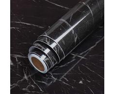 Hode Papel Adhesivo Para Muebles Vinilo Adhesivo Muebles Marmoleado negro lustroso 40 x 300 CM Impermeabilización Autoadhesiva Para Dormitorio Salón Cocina Pared Encimera PVC