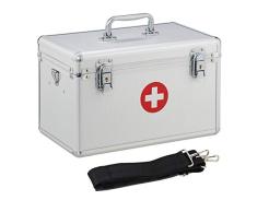 Relaxdays Caja Medicamentos con Correa para BotiquÃ­n de Primeros Auxilios, Plateado, Aluminio, 19 x 32 x 20 cm
