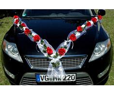 Autoschmuck Decoración para Coche de Rosas de Novia, con orquídea Rosa (Rosa roja/Blanca)