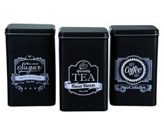 Out of the blue Finest Selection - Latas Rectangulares, de café, té y azúcar, Color Negro, Juego de 3