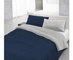 Italian Bed Linen Natural Doble Color y Funda de Almohada, Azul Oscuro/Gris Claro, 3 Unidades