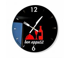 Moderno reloj de pared de cocina redondo Bon Appetit 30 cm negro & roto estilo moderno, 3d silencioso, diseÃ±o