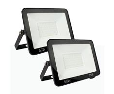 Barcelona LED Pack 2x Focos Led Exterior 50W IP66 Impermeable LED Floodlight con Reflectores,Foco proyector LED Iluminación Exterior para Calzada Terraza Jardin 6000K Negro, K1883-2-BC