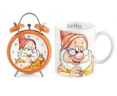 HOME Enanitos Dotto Set Despertador Taza, Porcelana, Naranja, 2Â Unidad
