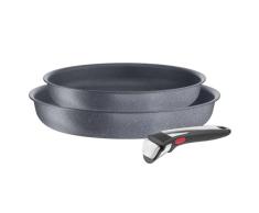 Tefal Ingenio Natural On - Juego 3 piezas: sartenes 24/28 cm + mango extraÃble, diseño apilable, revestimiento antiadherente Mineralia+, apto nevera y horno, sin PFOA, apto todas las cocinas