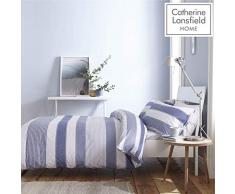 Catherine Lansfield Newquay Stripe edredón, algodón poliéster, Azul, Juego de Cama Individual