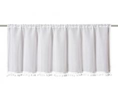 Elbersdrucke Visillo Semitransparente con cordÃ³n y pompÃ³n Loni 00 Blanco, 45 x 140 cm, Cortina de Cristal para Cocina, Ventana de Cocina, privacidad 202088