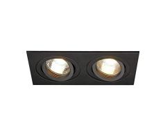 SLV NUEVO TRIA 78 doble | Foco empotrable LED, Luminaria empotrable, Foco de techo, Plafón empotrable orientable e inclinable, Indoor | Dos llamas, GU10, Negro, Máx. 50W cada uno, Clips incluidos