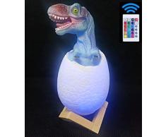 famvacor Lámpara 3D Dinosaurio para niños Luz nocturna infantil LED Recargable USB Decorativa Mando a Distancia y 16 Colores (Tyrannosaurus Rex)